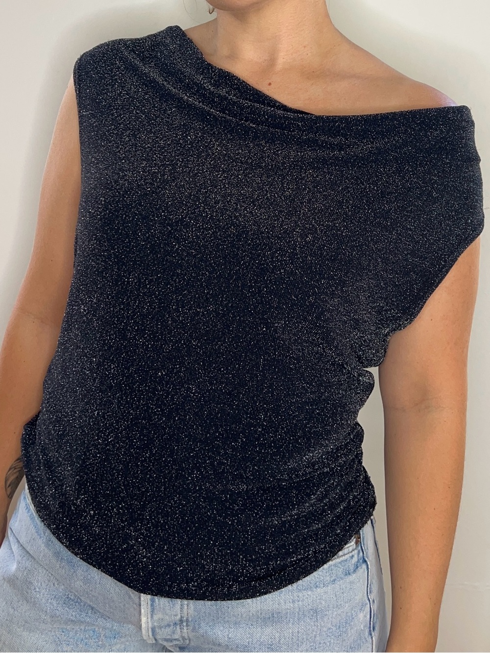 Espresso Black Sparkle Cowl Neck Sleeveless Camisole